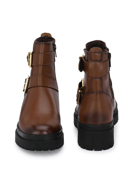 Chunk Women's Ankle length boots with double buckle straps