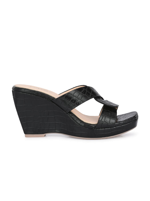 Cecilia croco print cross strap wedge sandals