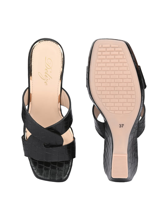 Cecilia croco print cross strap wedge sandals