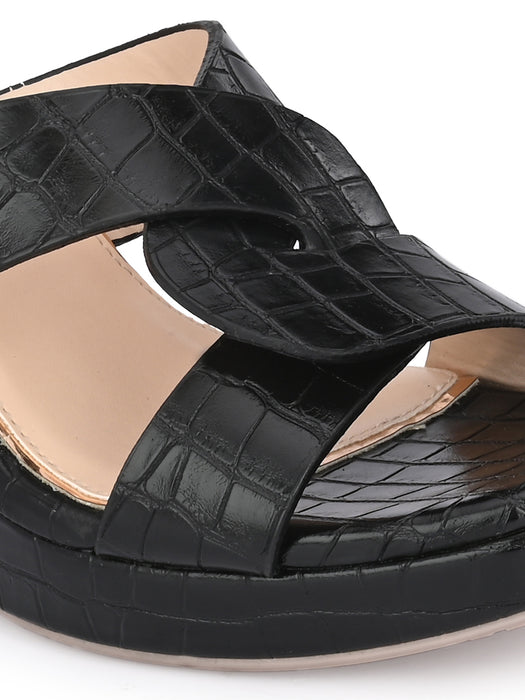 Cecilia croco print cross strap wedge sandals