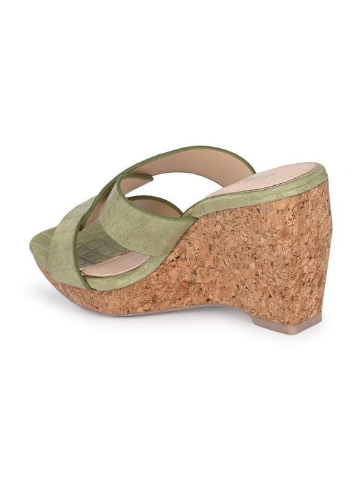 Cecilia croco print cross strap wedge sandals