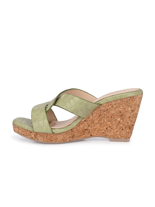 Cecilia croco print cross strap wedge sandals