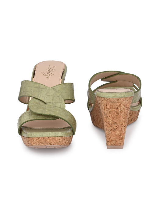 Cecilia croco print cross strap wedge sandals