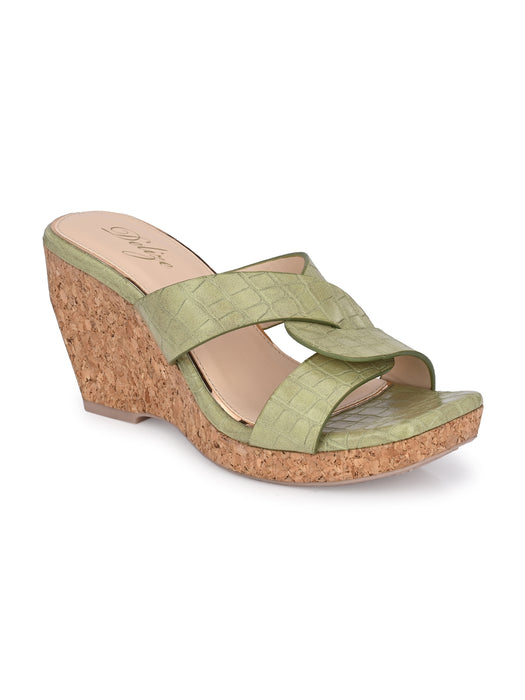Cecilia croco print cross strap wedge sandals