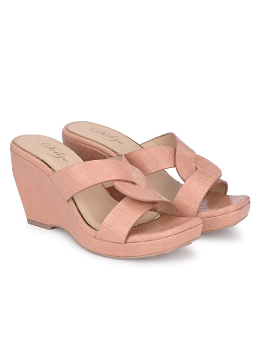 Cecilia croco print cross strap wedge sandals