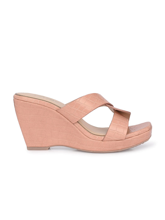 Cecilia croco print cross strap wedge sandals