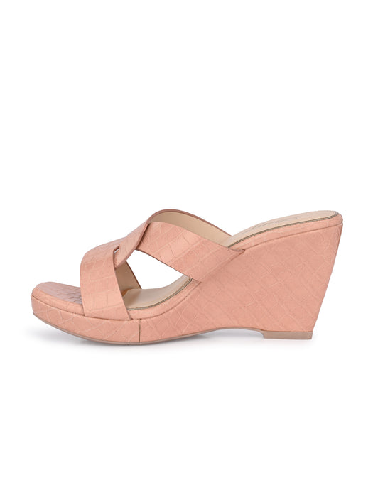 Cecilia croco print cross strap wedge sandals
