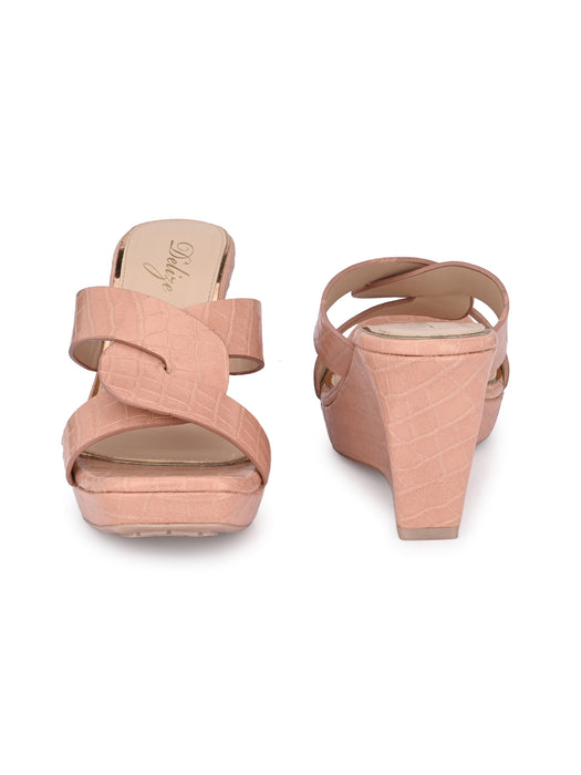 Cecilia croco print cross strap wedge sandals
