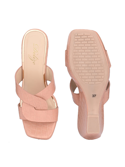 Cecilia croco print cross strap wedge sandals