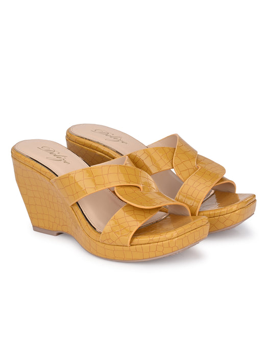 Cecilia croco print cross strap wedge sandals
