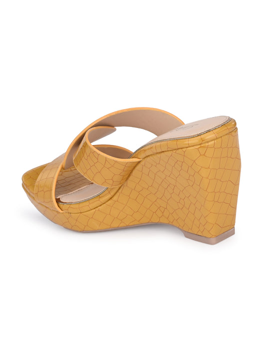 Cecilia croco print cross strap wedge sandals