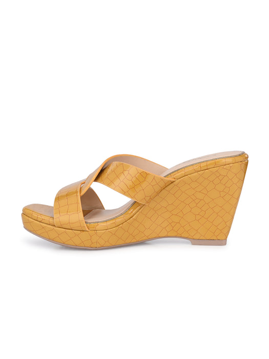Cecilia croco print cross strap wedge sandals
