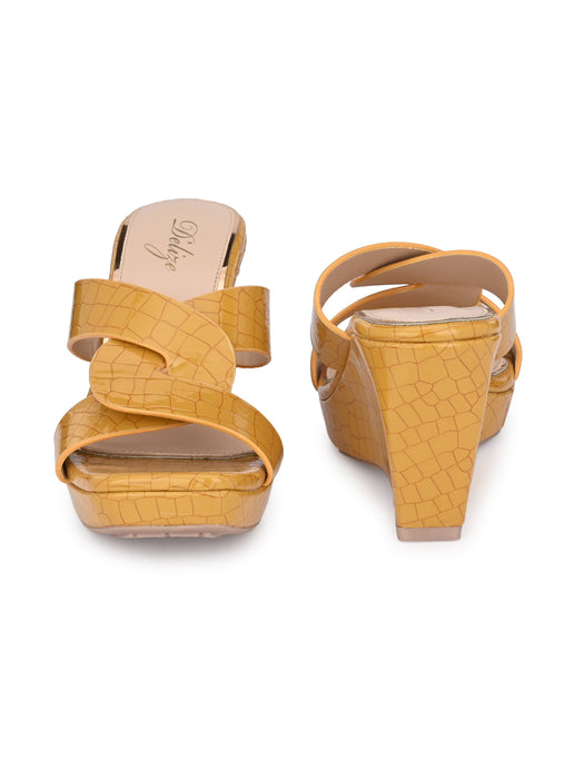 Cecilia croco print cross strap wedge sandals