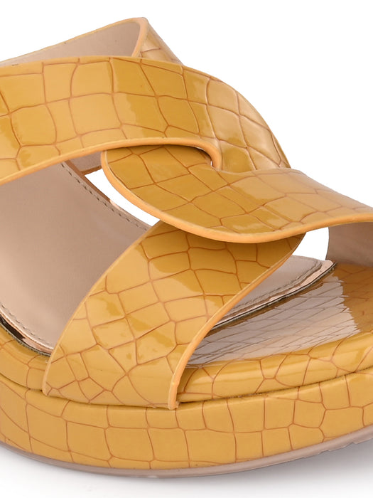 Cecilia croco print cross strap wedge sandals