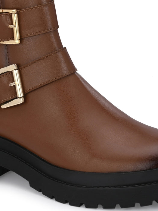 Chunk Women's Ankle length boots with double buckle straps