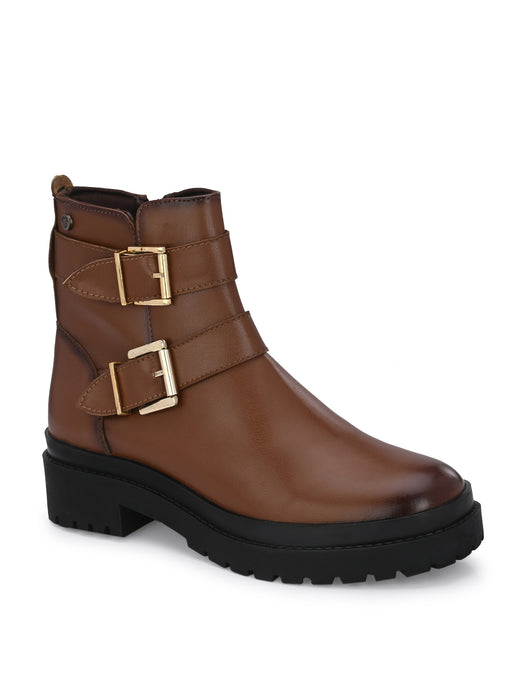 Chunk Women's Ankle length boots with double buckle straps