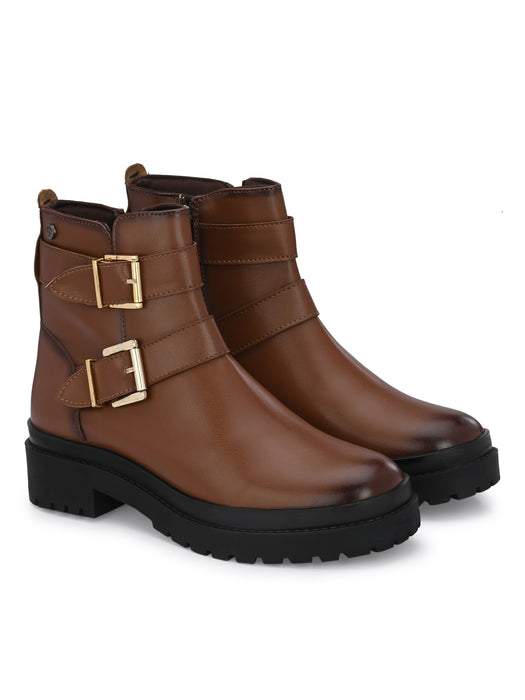 Chunk Women's Ankle length boots with double buckle straps