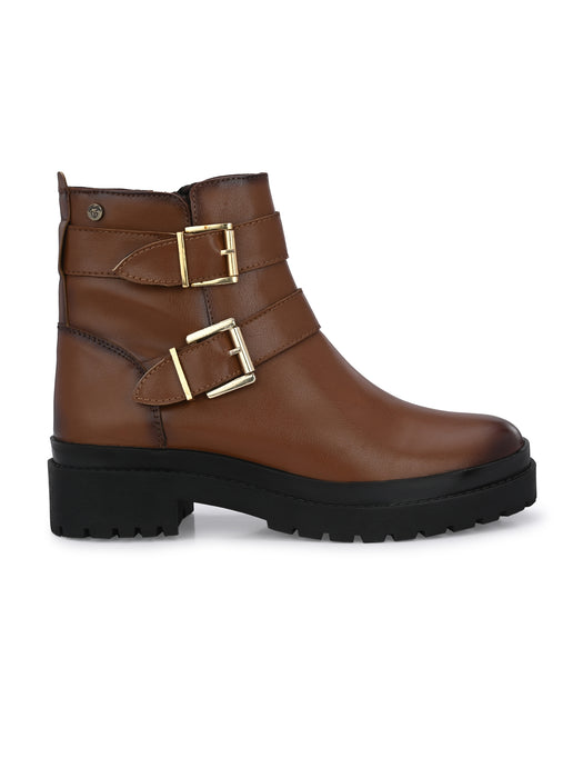 Chunk Women's Ankle length boots with double buckle straps