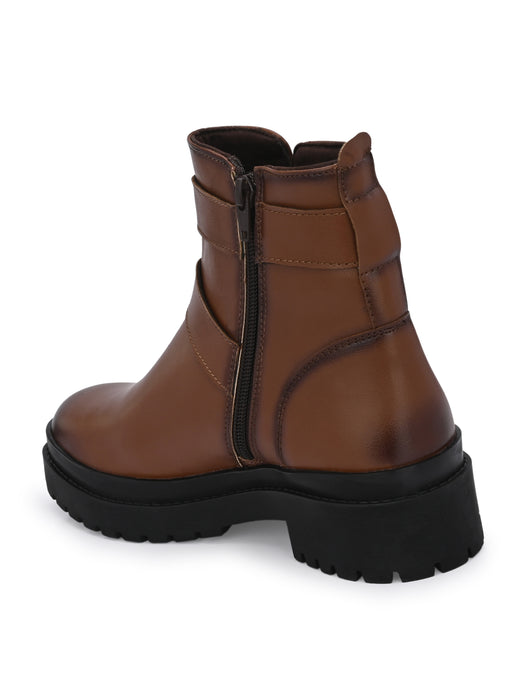 Chunk Women's Ankle length boots with double buckle straps