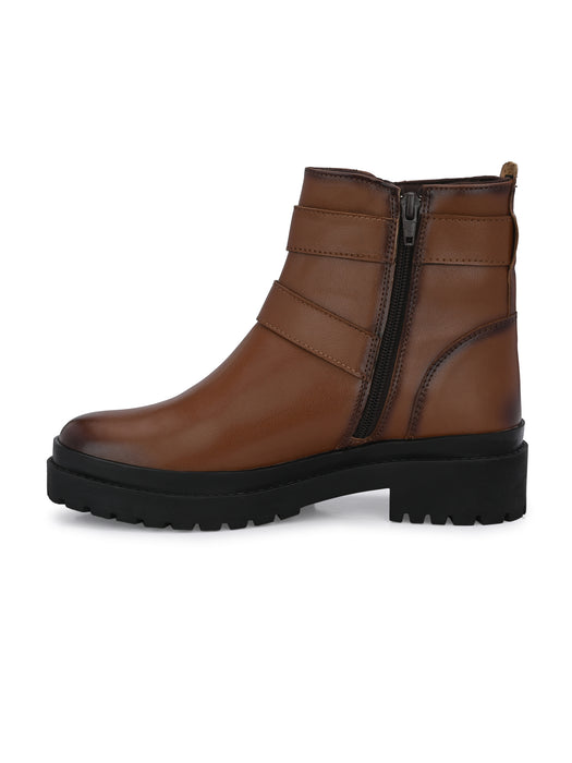 Chunk Women's Ankle length boots with double buckle straps