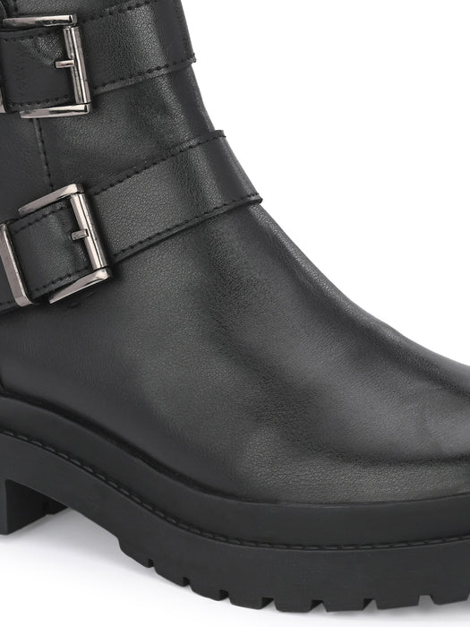 Chunk Women's Ankle length boots with double buckle straps